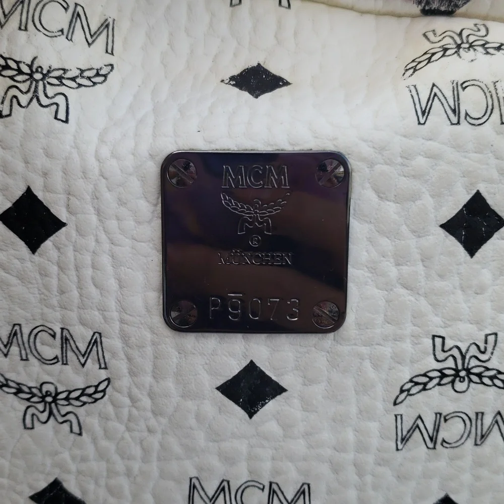 MCM Unisex Visetos Stark Studded Backpack White Black Monogram Luxury
